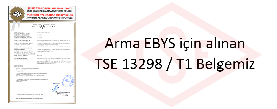 Arma EBYS TSE 13298 T1 belge görseli